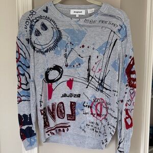 Desigual Women’s Artistic Crewneck Sweater - Gray and Red